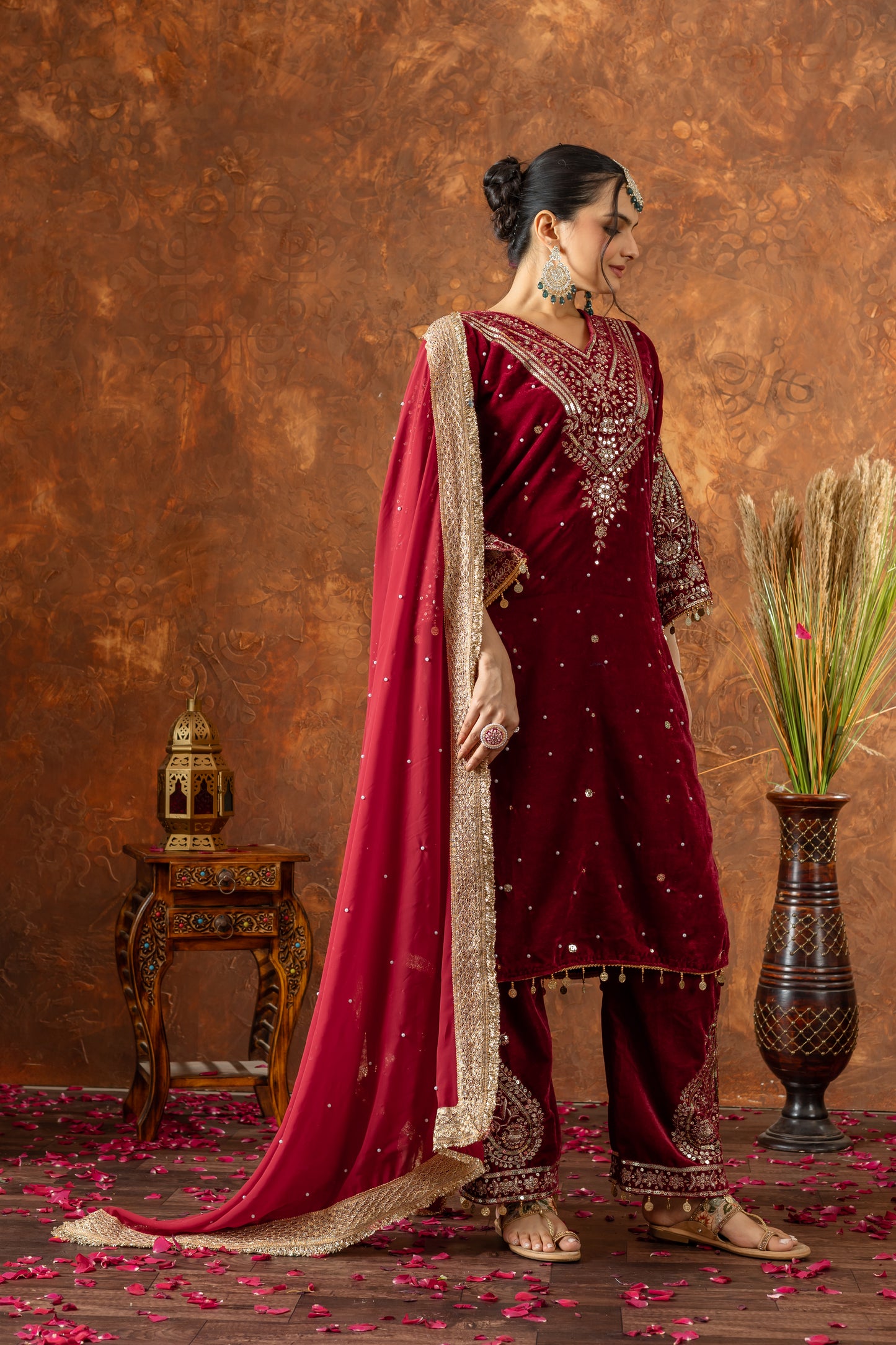 Pure Viscose Velvet Party Wear Suit for Women - Top Plazzo Set