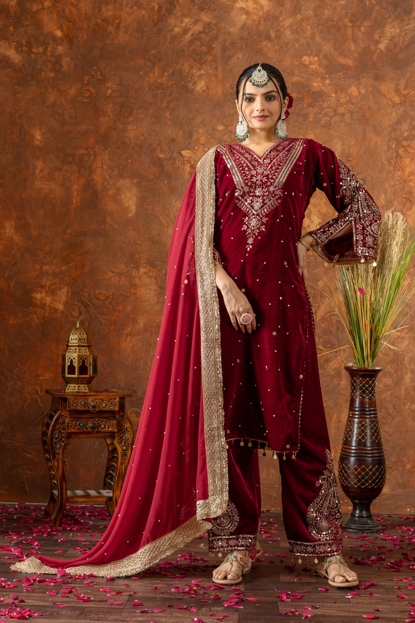Pure Viscose Velvet Party Wear Suit for Women - Top Plazzo Set