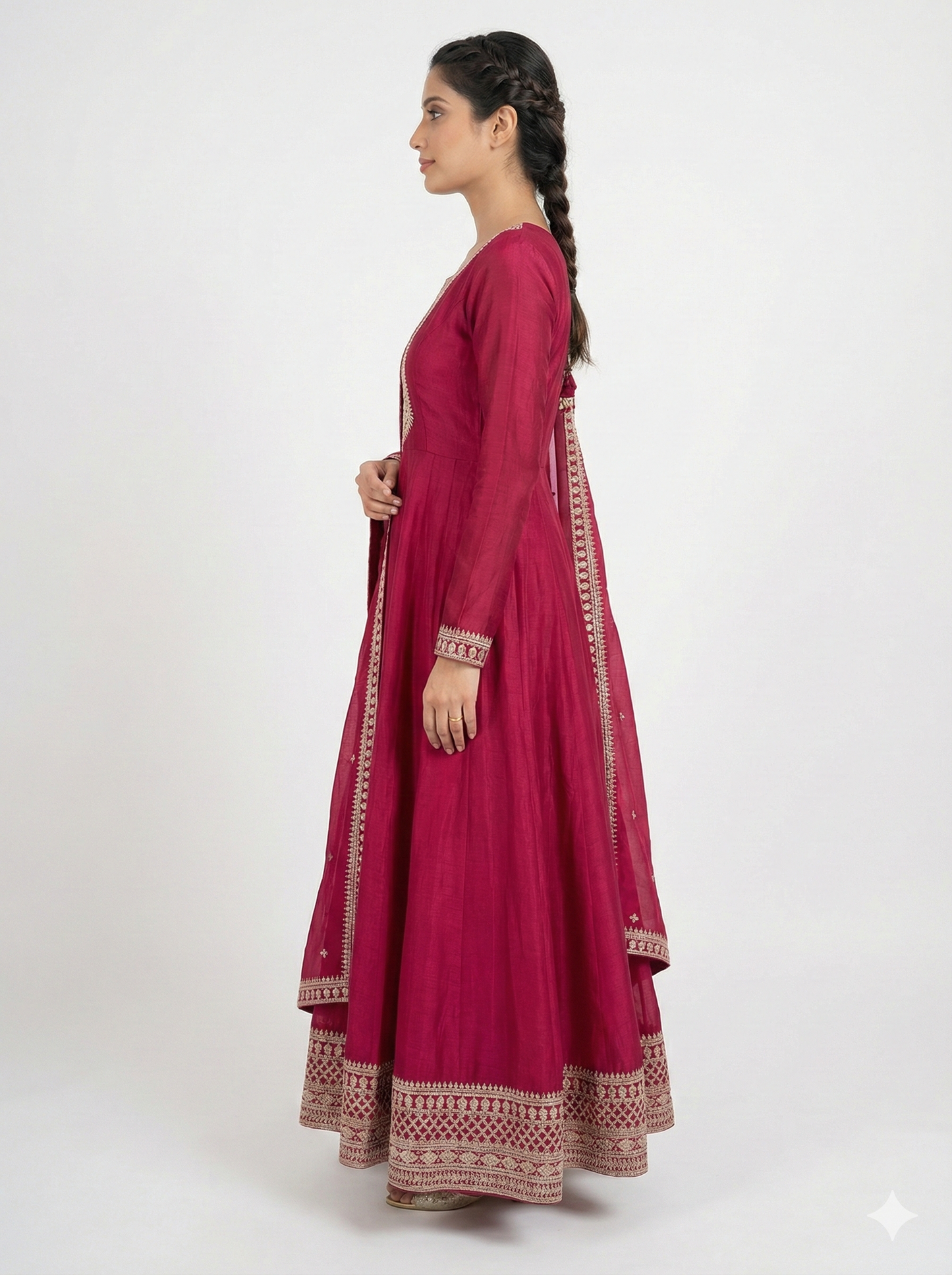 Dark Pink Anarkali Suit for Women - Pure Vichitra Silk