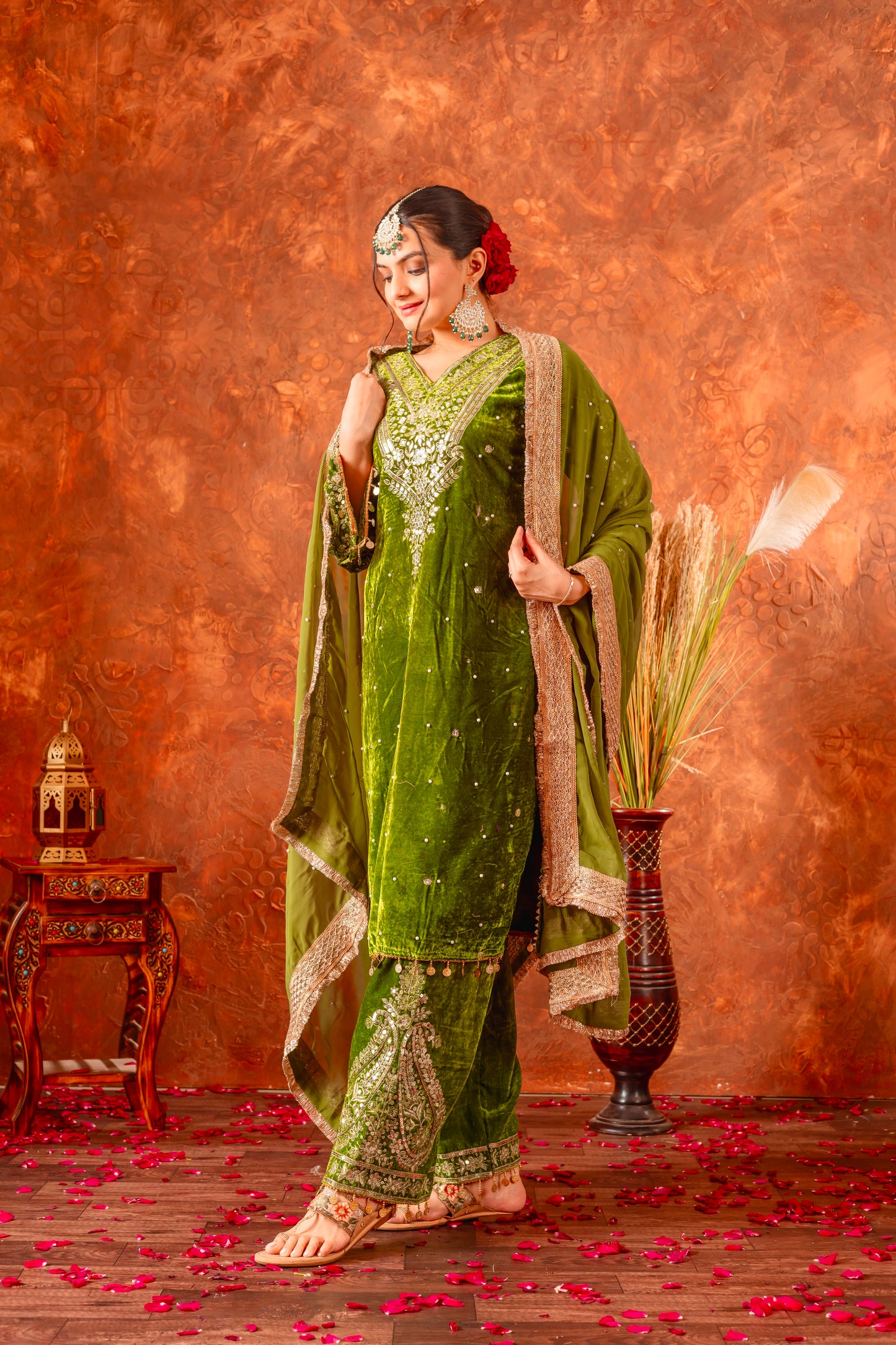 Pure Viscose Velvet Party Wear Suit for Women - Top Plazzo Set