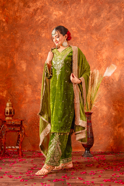 Pure Viscose Velvet Party Wear Suit for Women - Top Plazzo Set