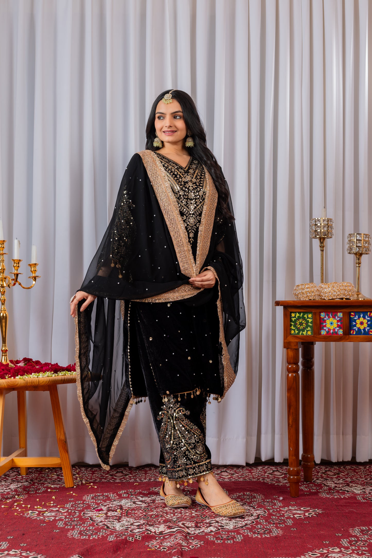 Pure Viscose Velvet Party Wear Suit for Women - Top Plazzo Set