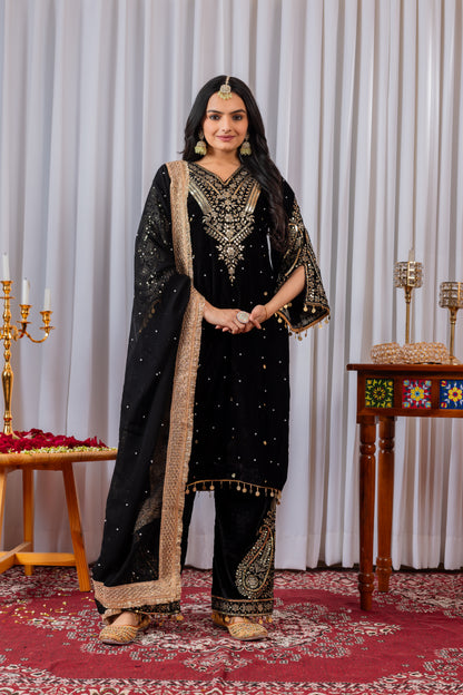 Pure Viscose Velvet Party Wear Suit for Women - Top Plazzo Set