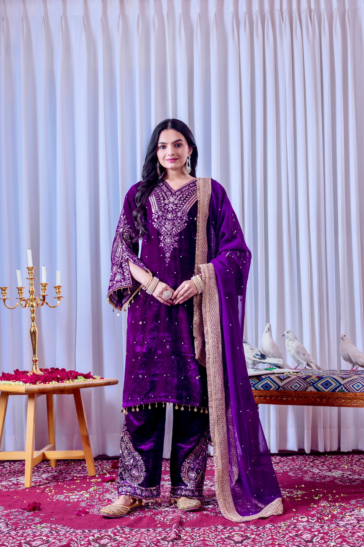 Pure Viscose Velvet Party Wear Suit for Women - Top Plazzo Set