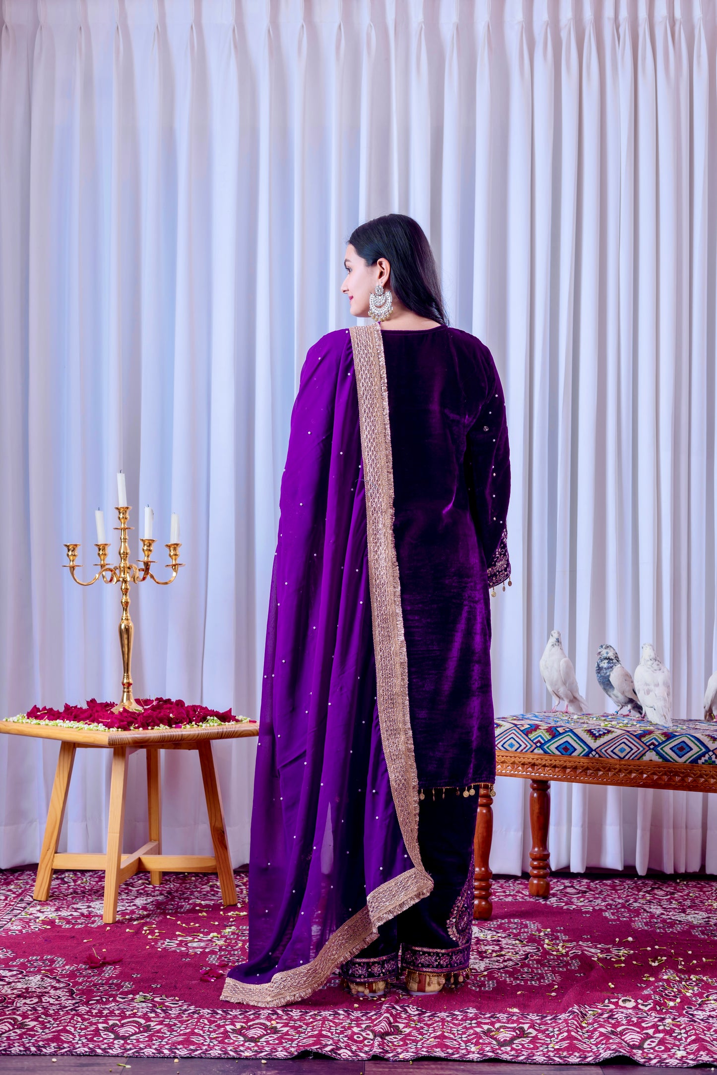 Pure Viscose Velvet Party Wear Suit for Women - Top Plazzo Set