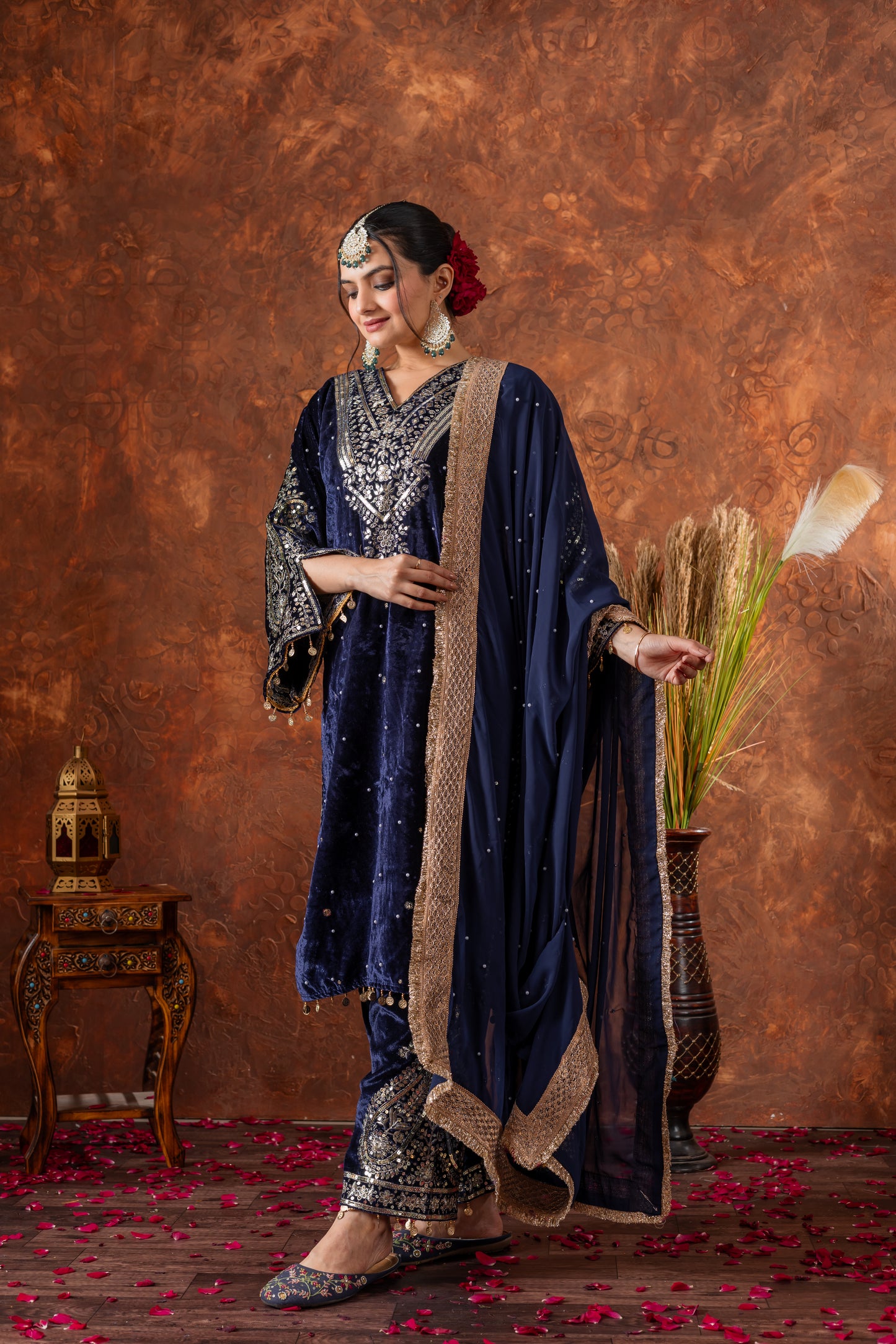 Pure Viscose Velvet Party Wear Suit for Women - Top Plazzo Set