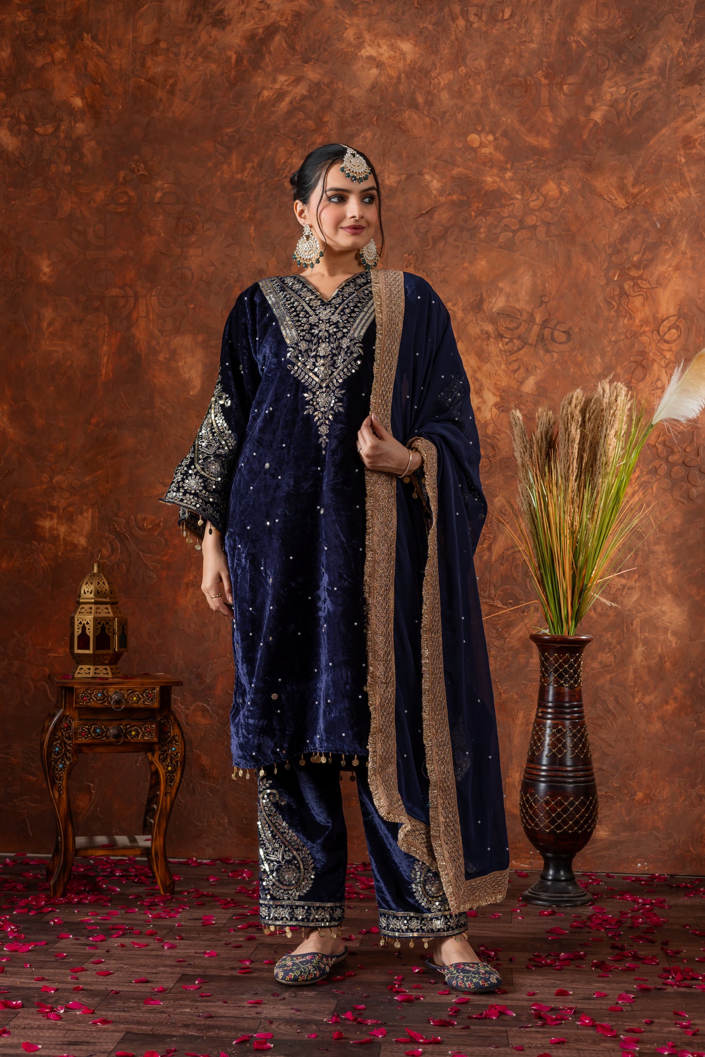 Pure Viscose Velvet Party Wear Suit for Women - Top Plazzo Set