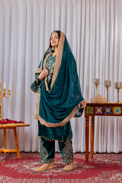 Pure Viscose Velvet Party Wear Suit for Women - Top Plazzo Set