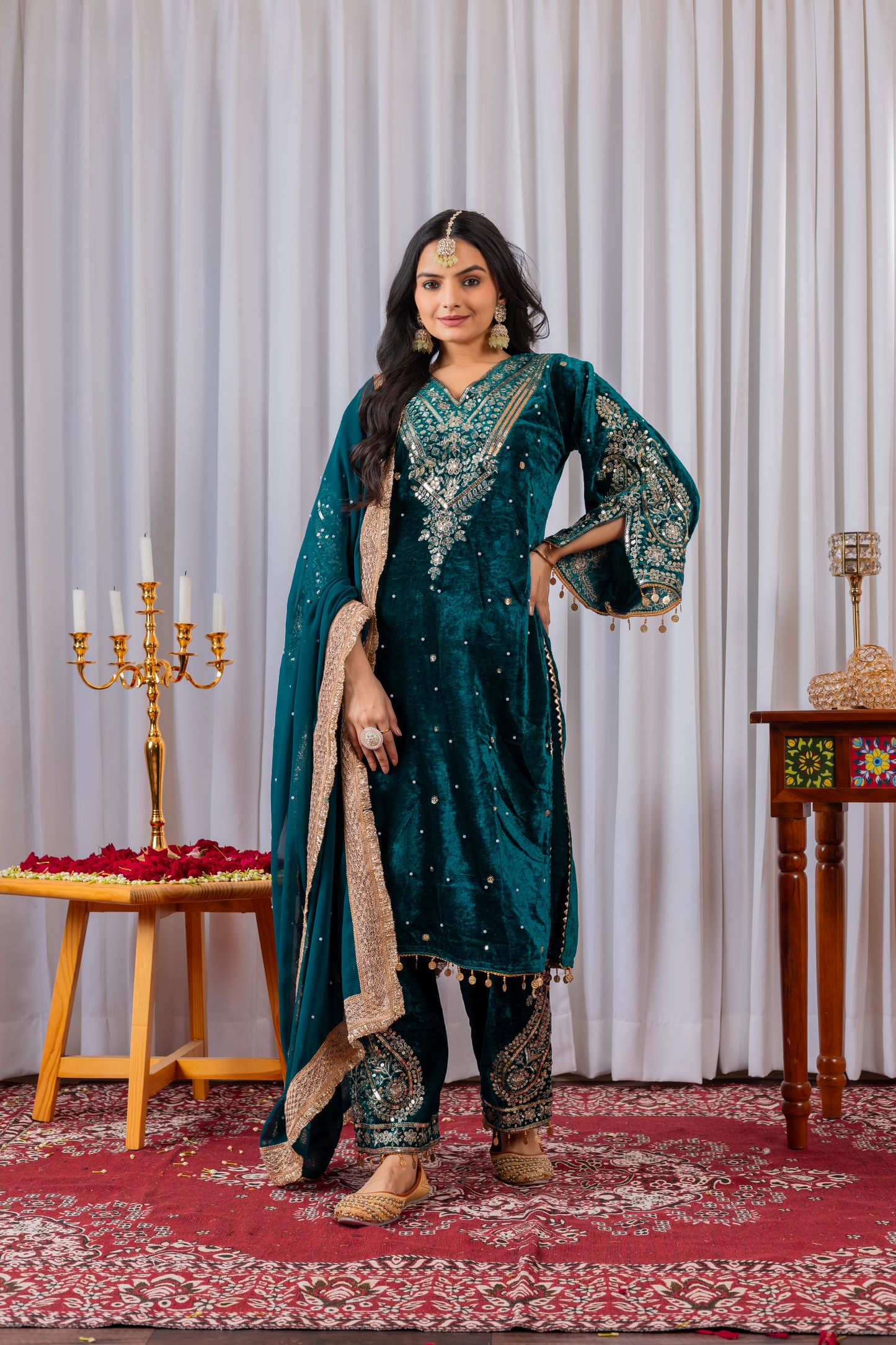 Pure Viscose Velvet Party Wear Suit for Women - Top Plazzo Set