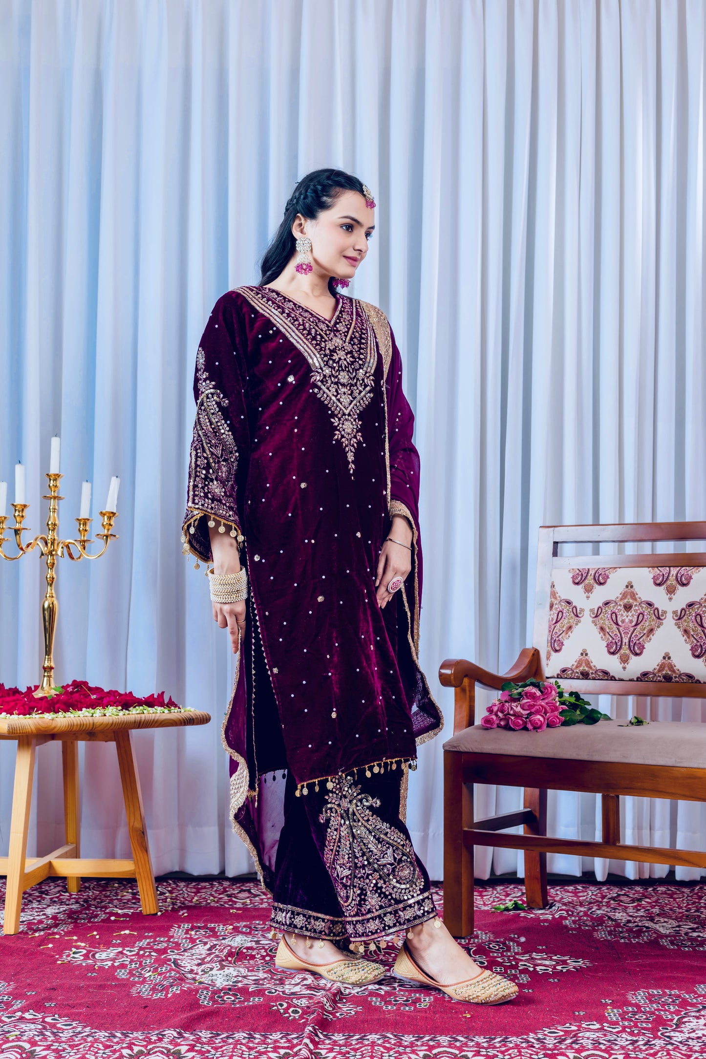 Pure Viscose Velvet Party Wear Suit for Women - Top Plazzo Set