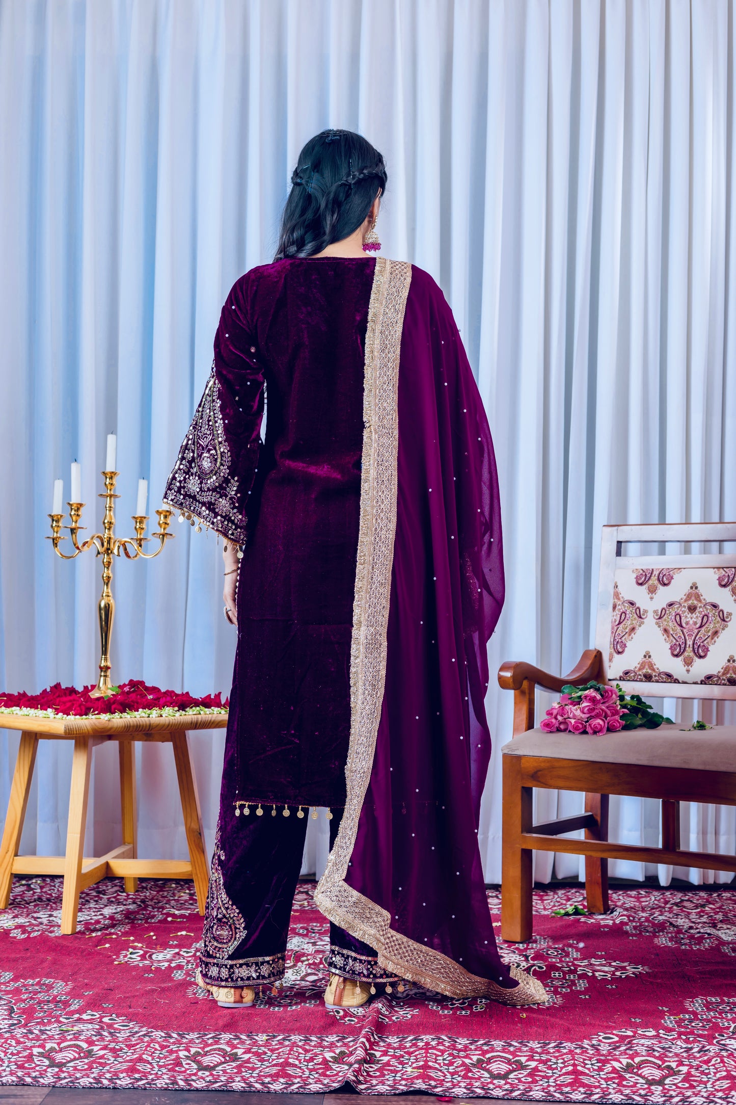 Pure Viscose Velvet Party Wear Suit for Women - Top Plazzo Set