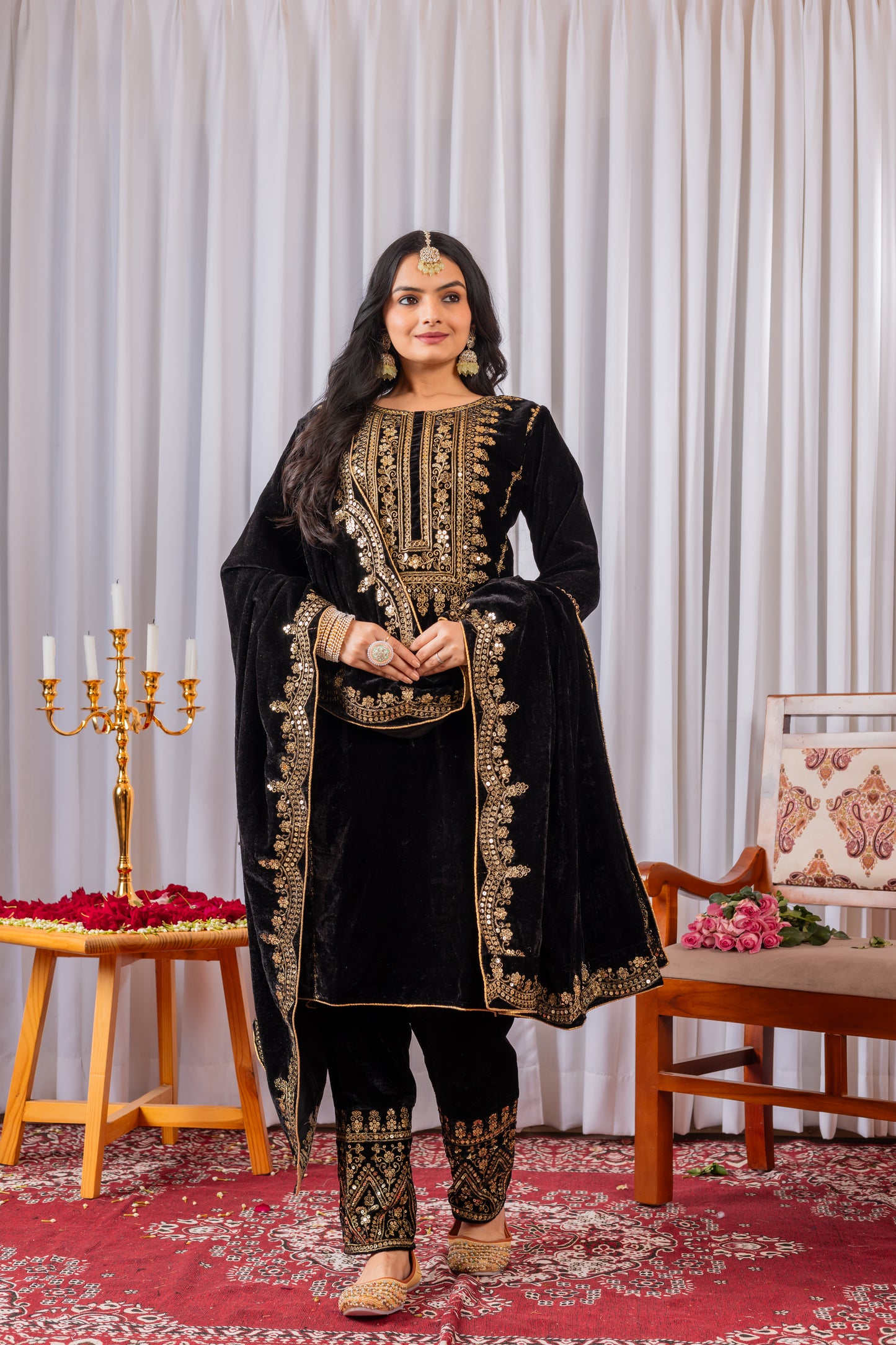 Velvet Salwar Suit Party Wear with Embroidery & Cutwork Dupatta