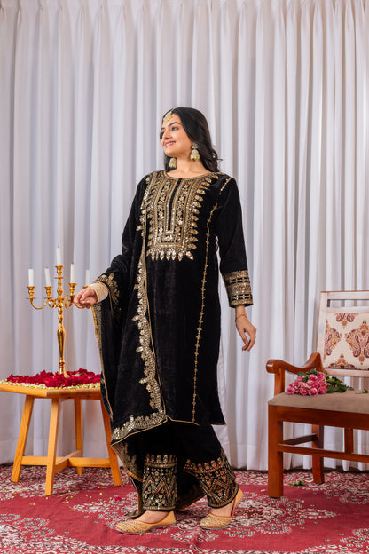 Velvet Salwar Suit Party Wear with Embroidery & Cutwork Dupatta