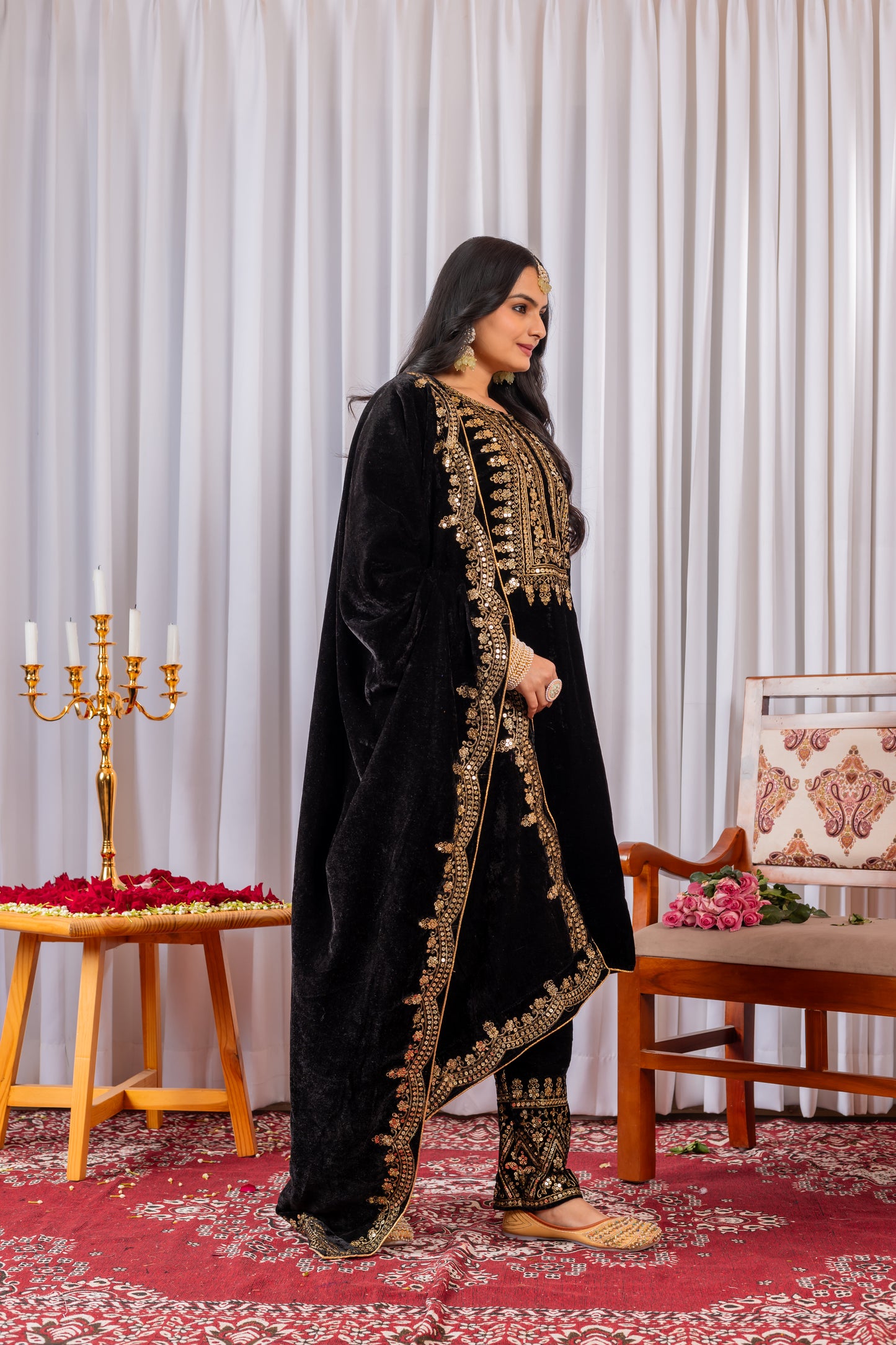 Velvet Salwar Suit Party Wear with Embroidery & Cutwork Dupatta