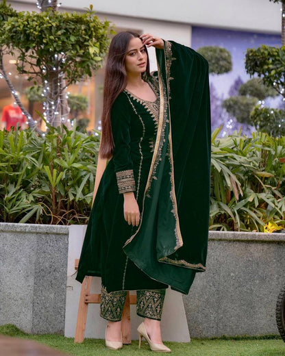 Velvet Salwar Suit Party Wear with Embroidery & Cutwork Dupatta