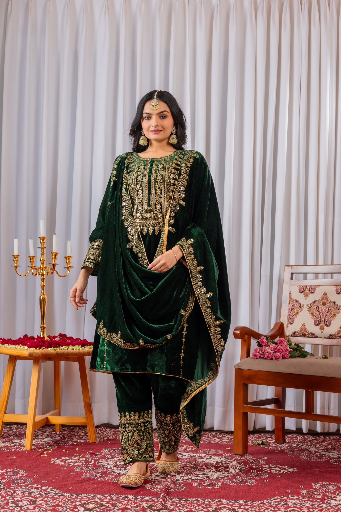 Velvet Salwar Suit Party Wear with Embroidery & Cutwork Dupatta
