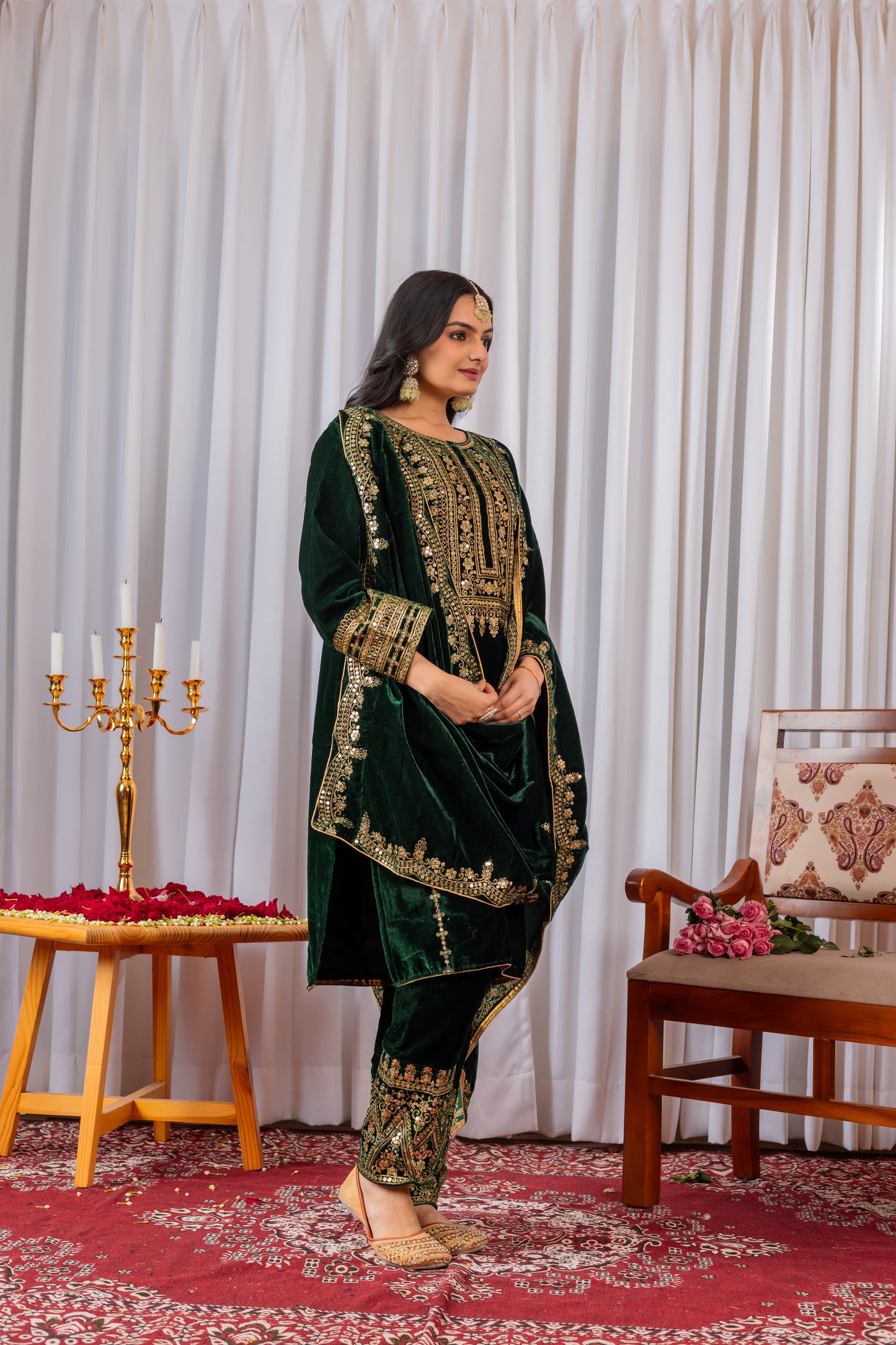 Velvet Salwar Suit Party Wear with Embroidery & Cutwork Dupatta