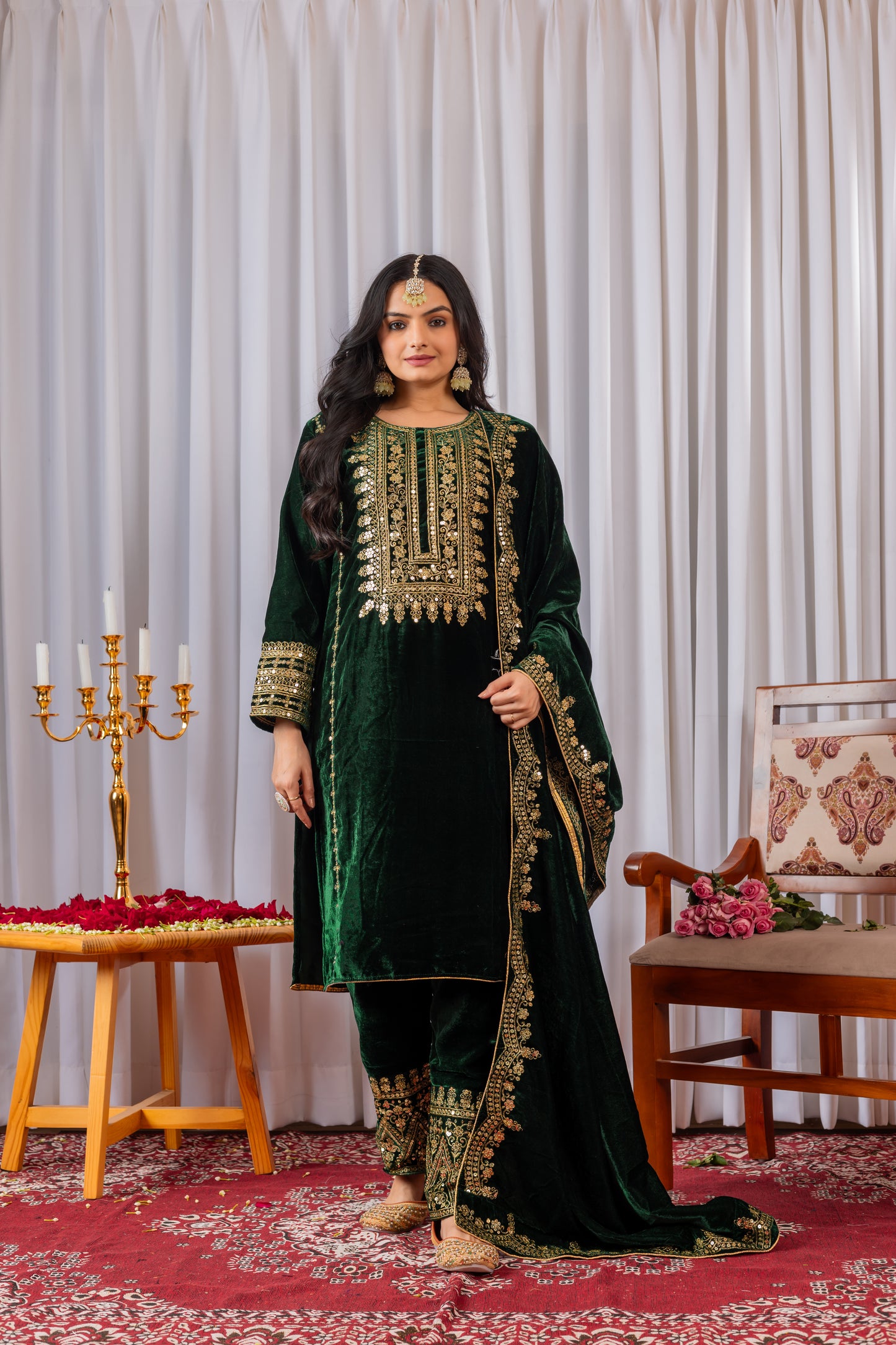 Velvet Salwar Suit Party Wear with Embroidery & Cutwork Dupatta