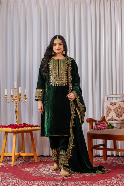 Velvet Salwar Suit Party Wear with Embroidery & Cutwork Dupatta