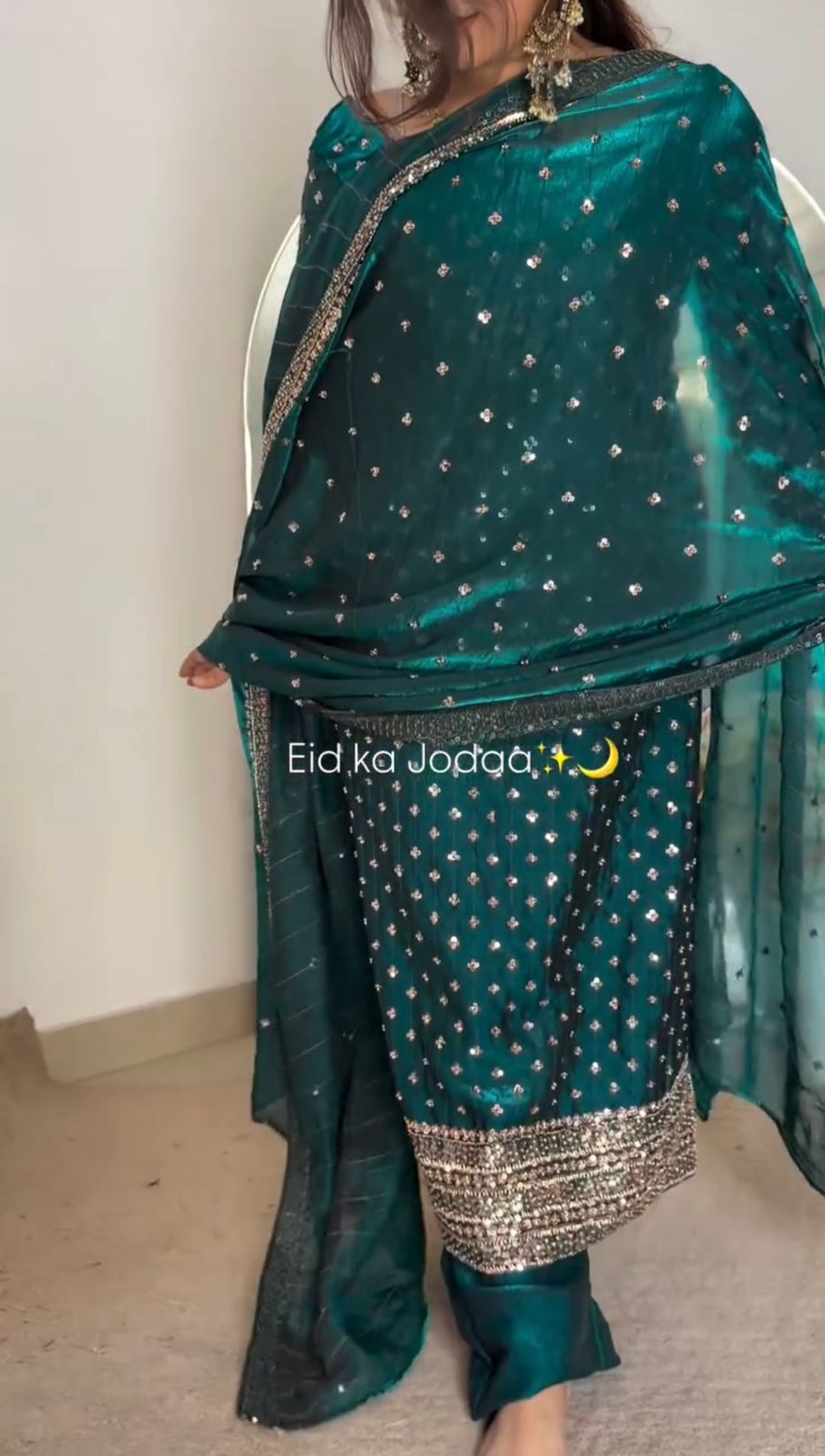 Emerald Green Fendy Silk Sequin Salwar Kameez - Festive Set