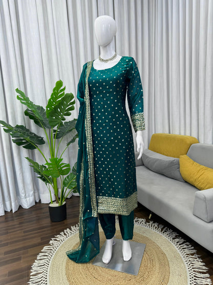 Emerald Green Fendy Silk Sequin Salwar Kameez - Festive Set