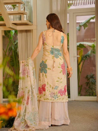 Designer Organza Silk Floral Palazzo Set with Sequence Work