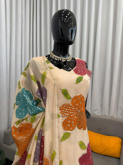 Designer Organza Silk Floral Palazzo Set with Sequence Work
