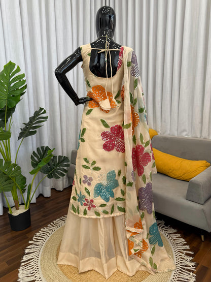 Designer Organza Silk Floral Palazzo Set with Sequence Work