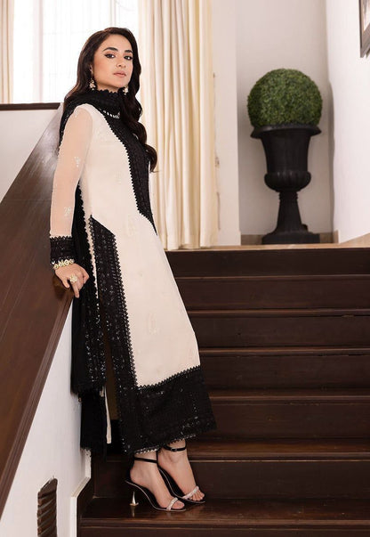 Black & White Designer Pakistani Kurta Pant Set with Sequin Work