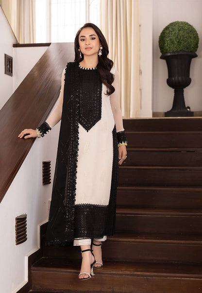 Black & White Designer Pakistani Kurta Pant Set with Sequin Work