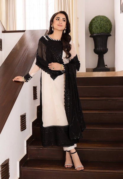 Black & White Designer Pakistani Kurta Pant Set with Sequin Work