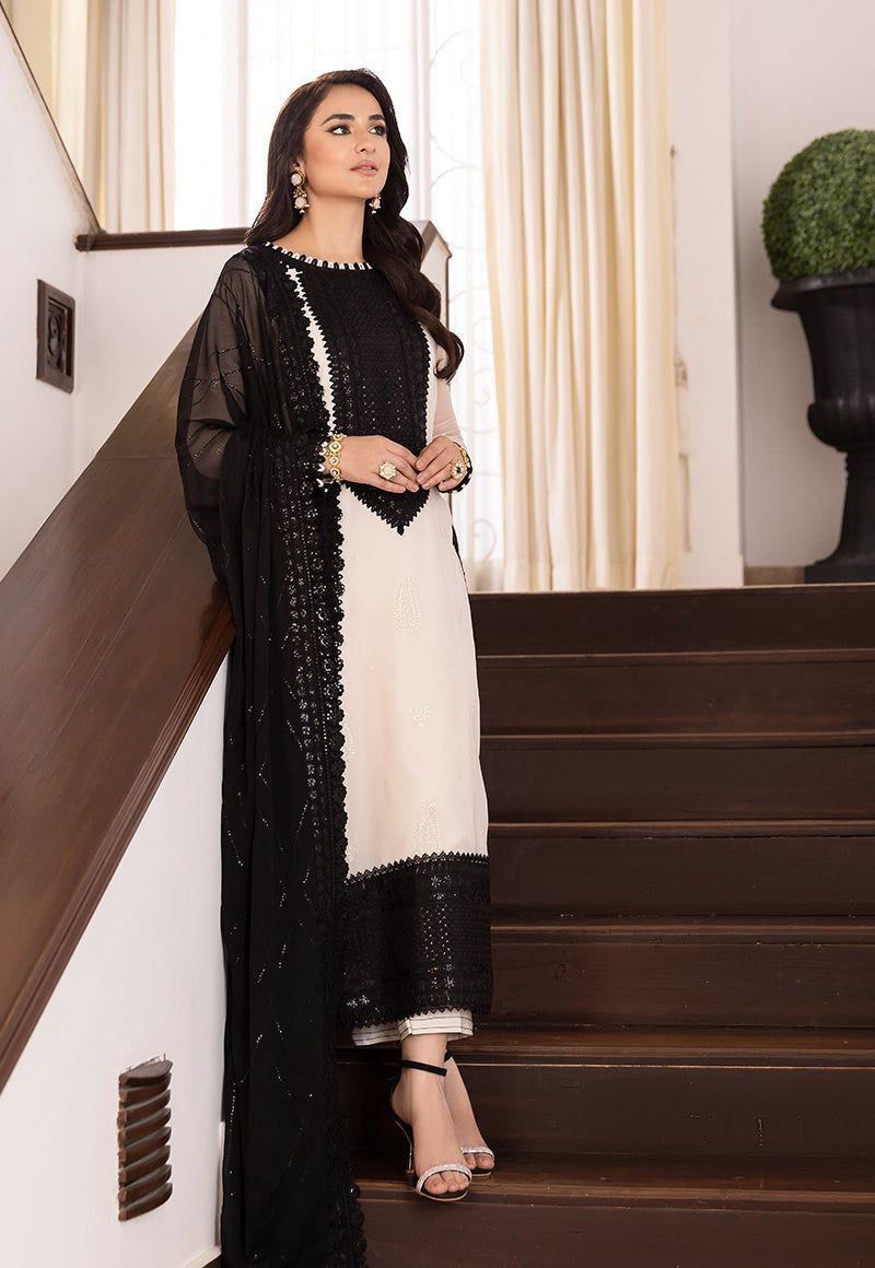 Black & White Designer Pakistani Kurta Pant Set with Sequin Work