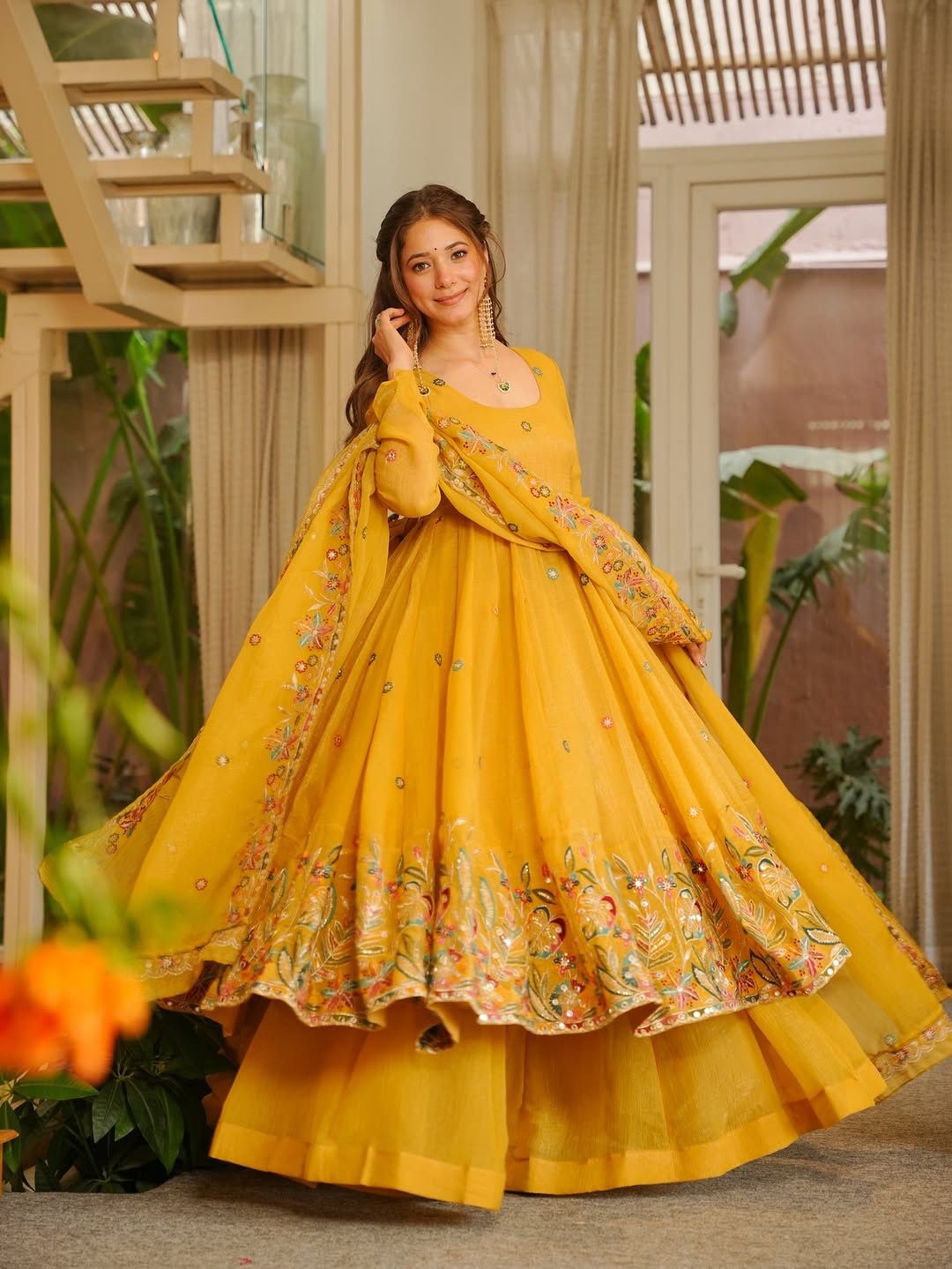 Mustard Yellow Silk Anarkali Palazzo Set - Festive Ethnic Wear