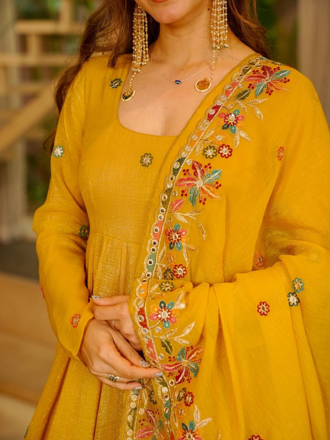 Mustard Yellow Silk Anarkali Palazzo Set - Festive Ethnic Wear