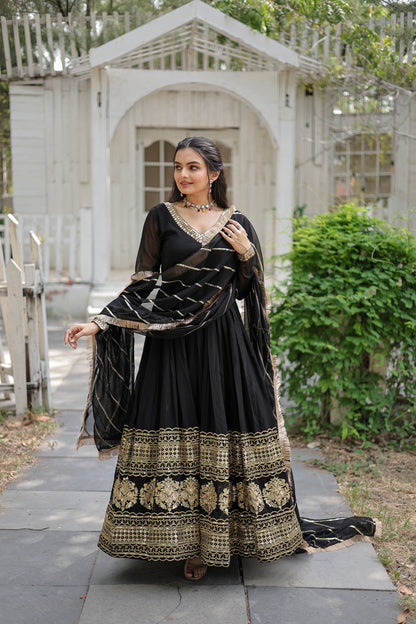 Elegant Faux Blooming Embroidered Gown with Sequined Dupatta