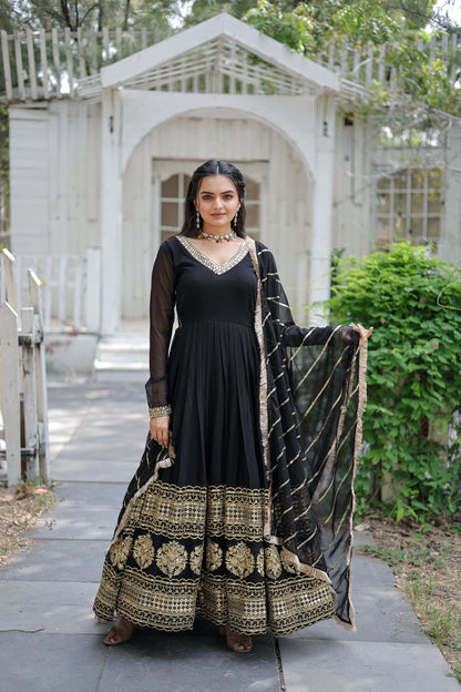 Elegant Faux Blooming Embroidered Gown with Sequined Dupatta