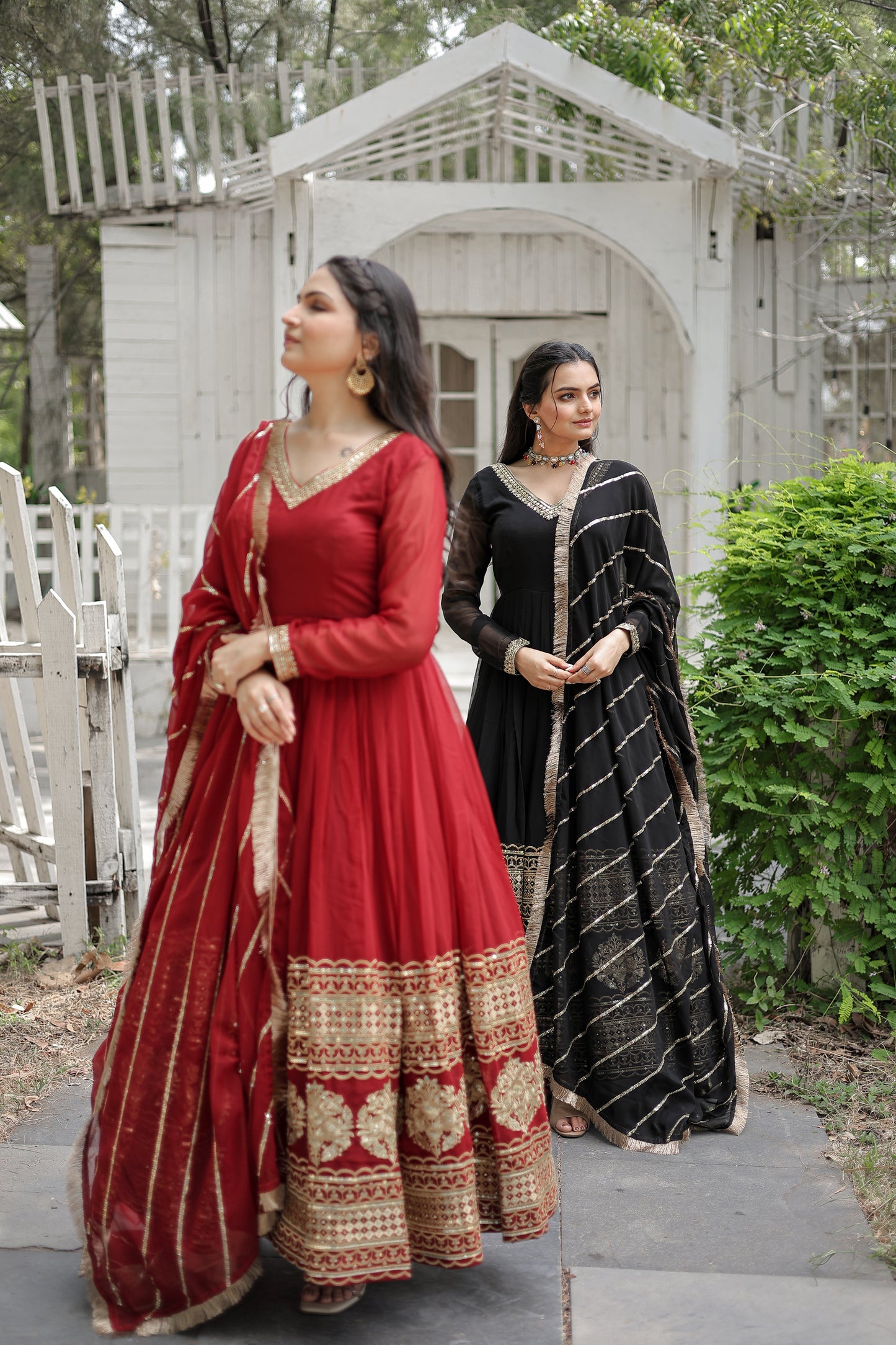 Elegant Faux Blooming Embroidered Gown with Sequined Dupatta
