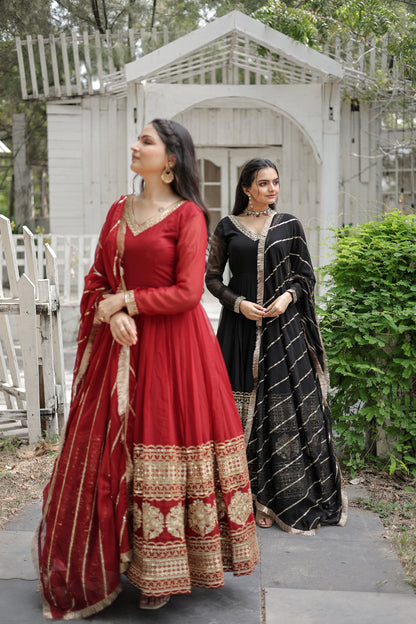 Elegant Faux Blooming Embroidered Gown with Sequined Dupatta