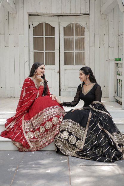 Elegant Faux Blooming Embroidered Gown with Sequined Dupatta