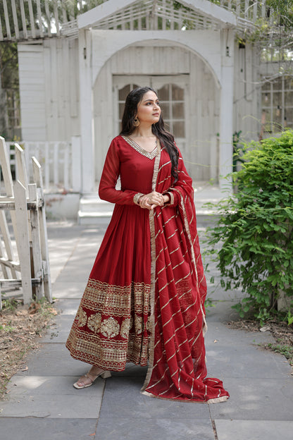 Elegant Faux Blooming Embroidered Gown with Sequined Dupatta