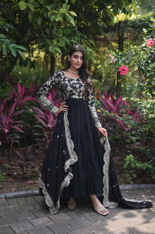 Sequins Embroidered Faux Blooming Gown with Jacquard Work