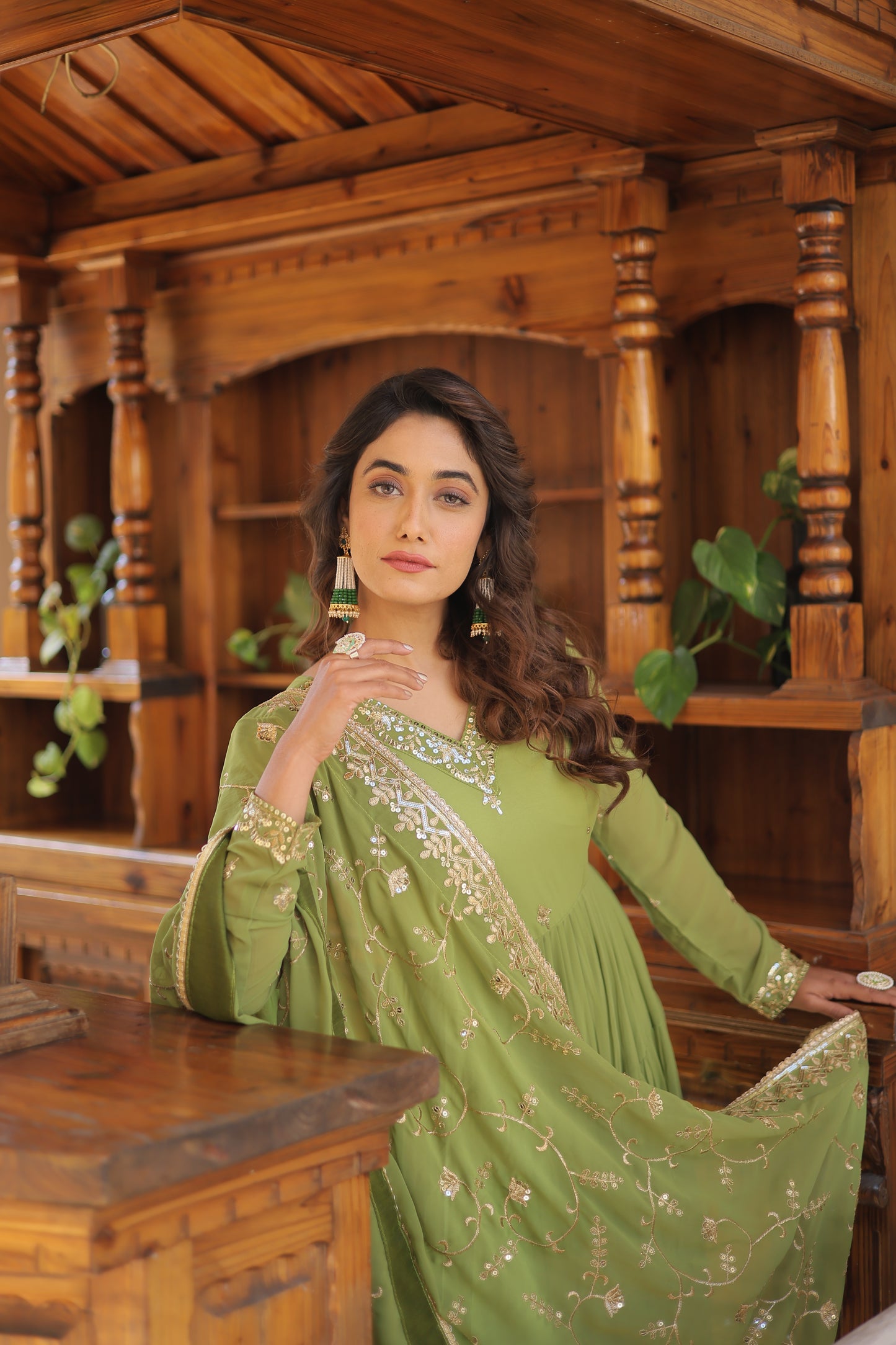 Elegant 5-Layer Frill Faux Georgette Embroidered Gown with Dupatta