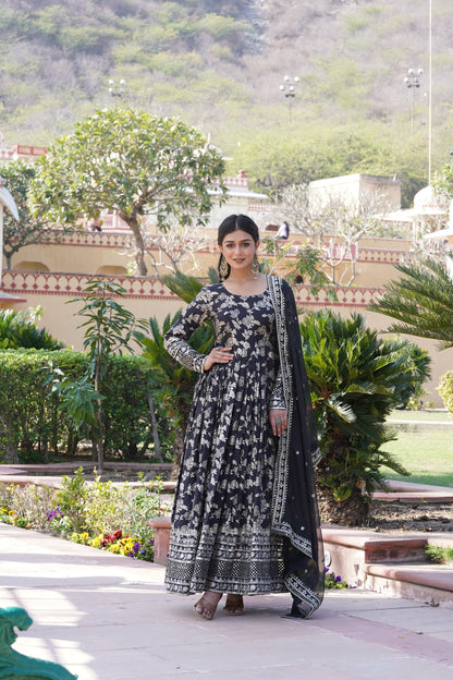Viscose Jacquard Embroidered Gown with Russian Silk Dupatta
