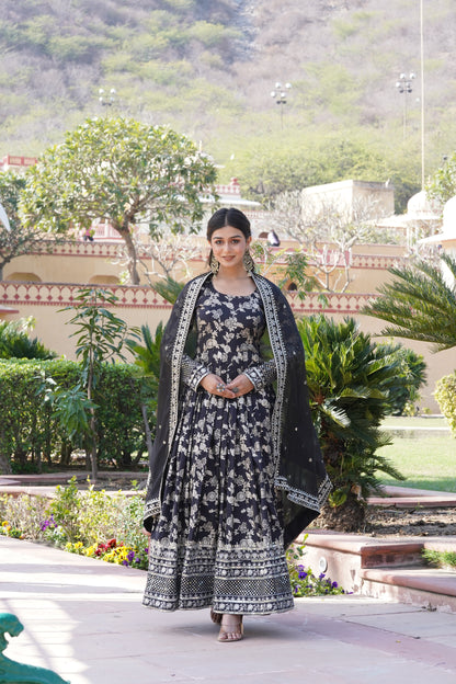 Viscose Jacquard Embroidered Gown with Russian Silk Dupatta