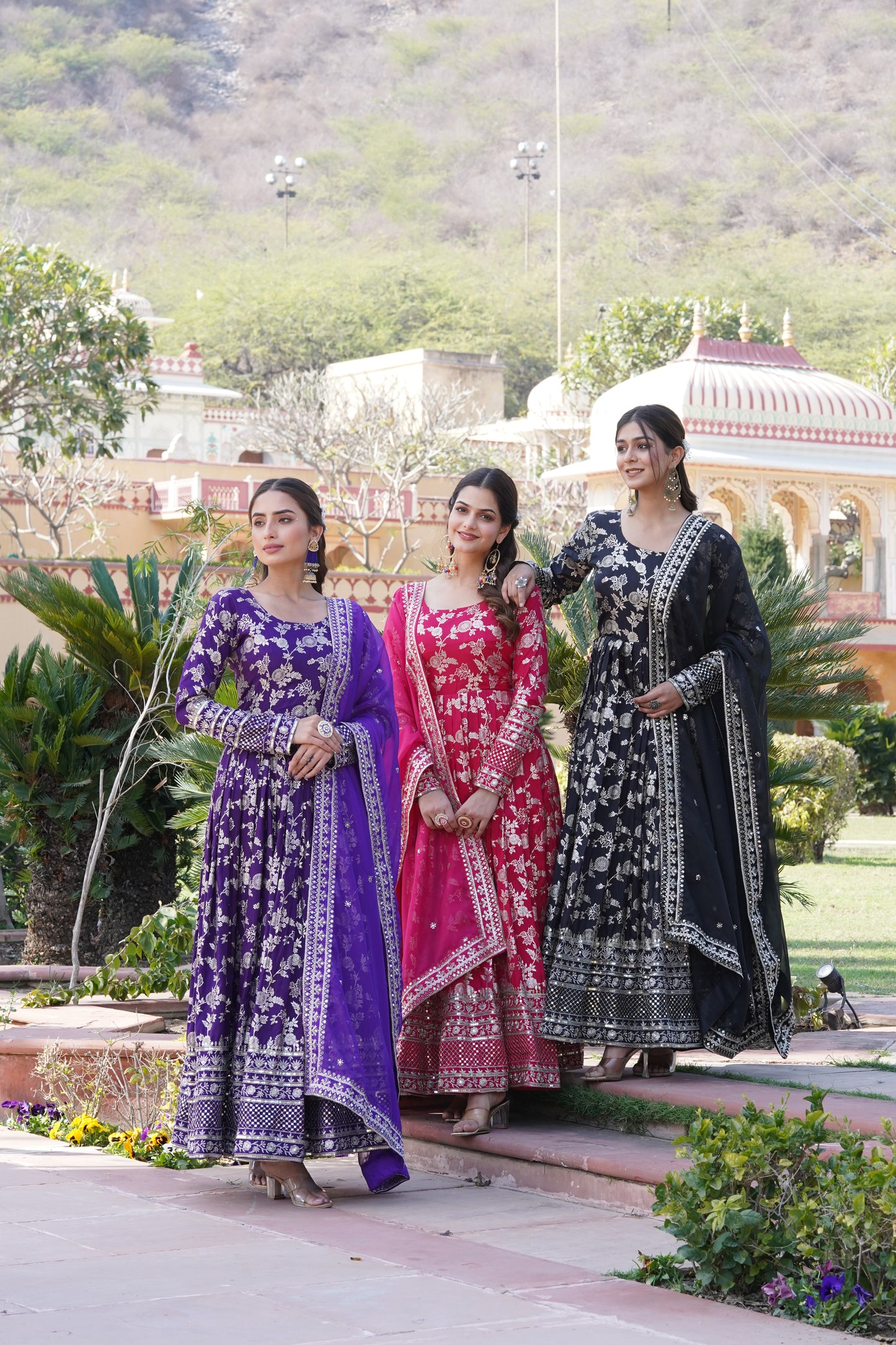Viscose Jacquard Embroidered Gown with Russian Silk Dupatta