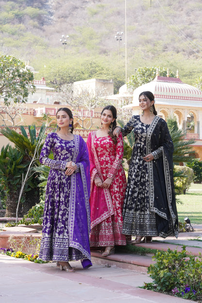 Viscose Jacquard Embroidered Gown with Russian Silk Dupatta