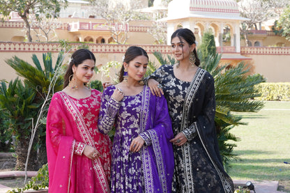 Viscose Jacquard Embroidered Gown with Russian Silk Dupatta