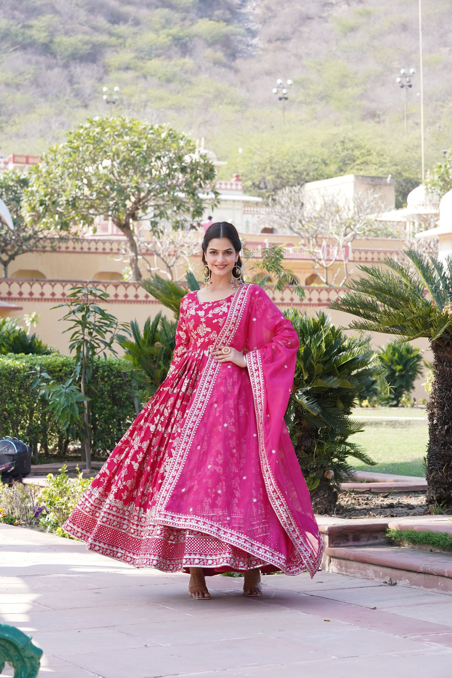 Viscose Jacquard Embroidered Gown with Russian Silk Dupatta