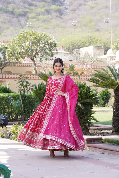 Viscose Jacquard Embroidered Gown with Russian Silk Dupatta