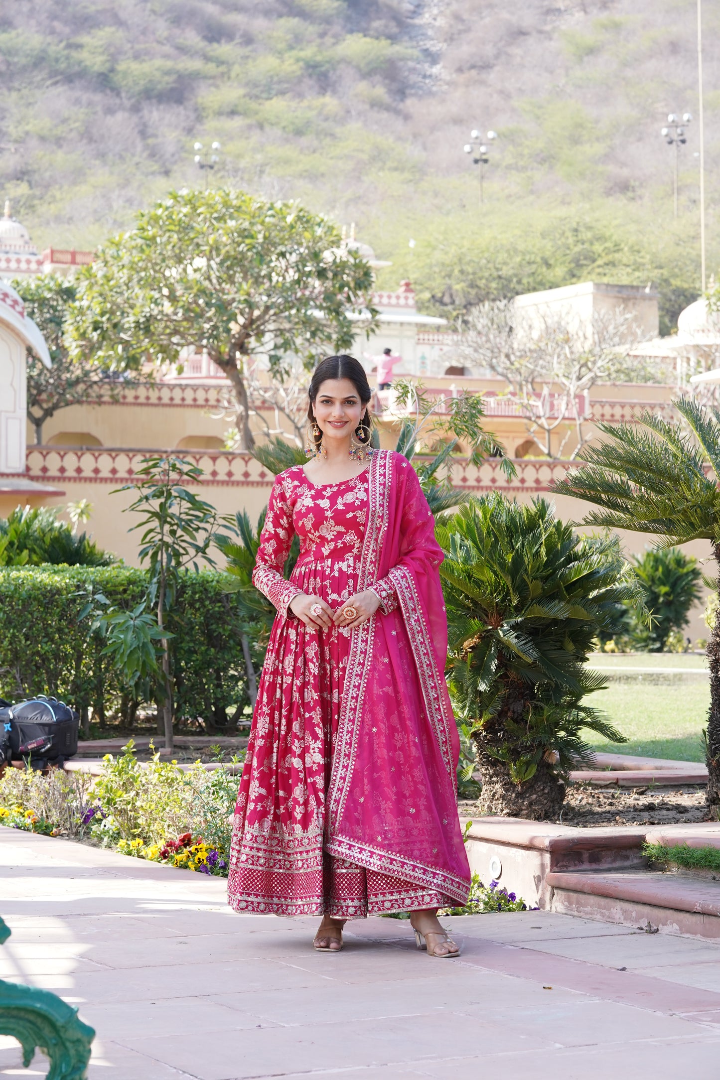 Viscose Jacquard Embroidered Gown with Russian Silk Dupatta